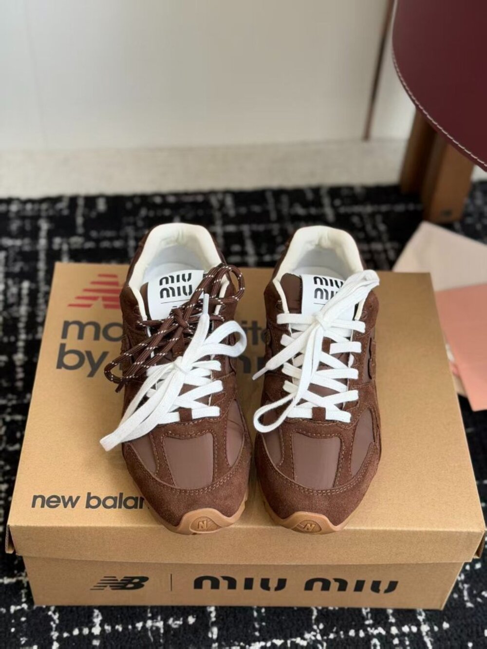 Miu Miu x New Balance Brown Dual Laces Retro Sneakers